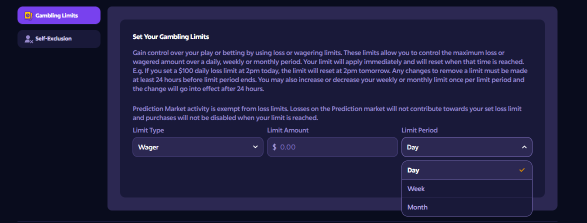 Roobet gambling limits settings